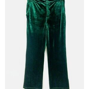 Allegra K Pants Women's Size L Emerald Green Velour High Waist NWT
